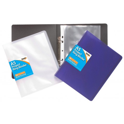 Tiger Stationery Project Ring Binders Solid Colours Assorted Complete With 10 Pockets