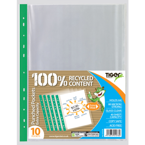 Tiger Extra Wide & Extra Capacity Punched Pockets 80 Microns Pack 10s