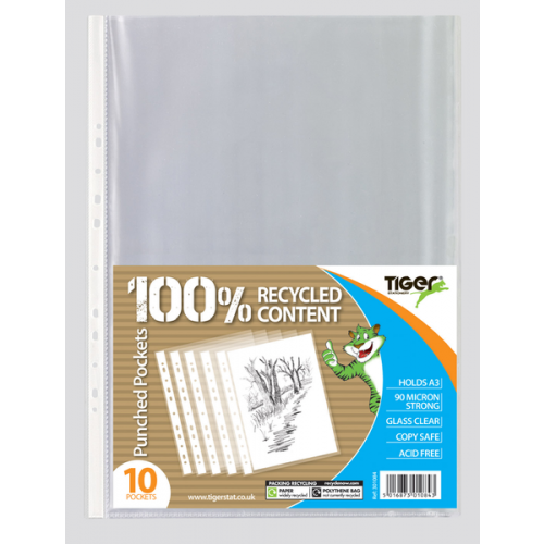 Tiger Recycled Punched Pockets A3 Portrait 90 Microns