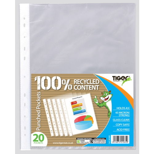 Tiger Recycled Punched Pockets A5 45 Microns