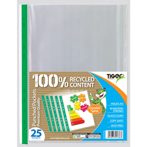 Tiger Premium Glass Clear Punched Pockets A4 90 Microns