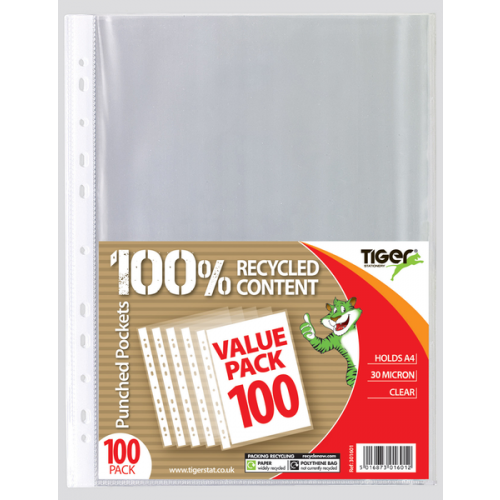 Tiger Value Punched Pockets A4 30 Microns