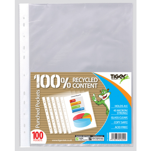 Tiger Recycled Punched Pockets A5 45 Microns