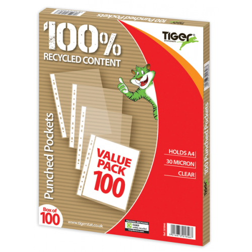 Tiger Value Punched Pockets A4 30 Microns Pack 100s