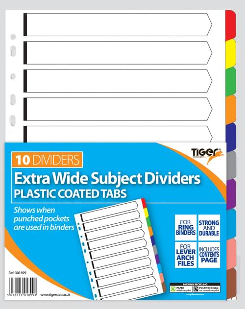 Tiger Mylar Tab Dividers Extra Wide 10 Part
