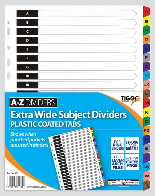 Tiger Mylar Tab Dividers Extra Wide A-Z