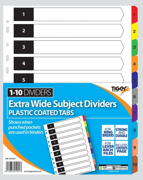 Tiger Mylar Tab Dividers Extra Wide 1-10