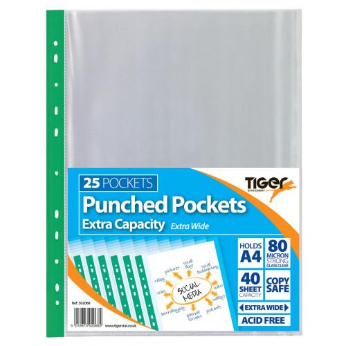 Tiger Extra Wide & Extra Capacity Punched Pockets 80 Microns