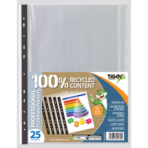 Tiger Professional Glass Clear Punched Pockets A4 140 Microns