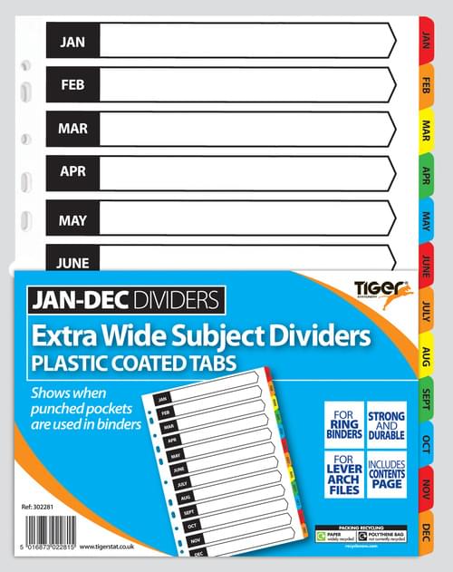 Tiger Mylar Tab Dividers Extra Wide Jan - Dec