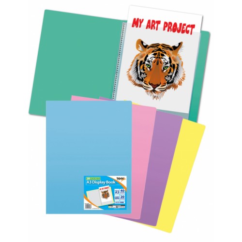 Tiger Flexicover Display Book A3 20 Pocket Assorted Pastel Colours