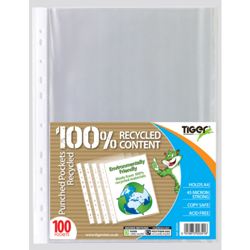 Tiger Recycled Punched Pockets A4 45 Microns