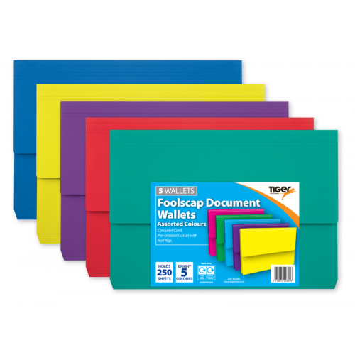 Tiger Card Document Wallets A4+ Assorted Bright Colours