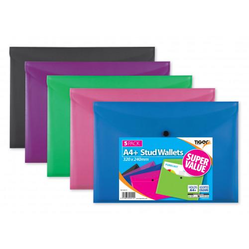 Tiger Polypropylene Value Stud Wallets A4+ Assorted Colours