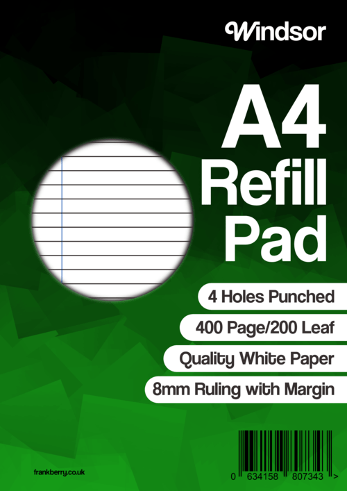 Windsor Refill Pad A4 400 Pages 8mm Feint And Margin