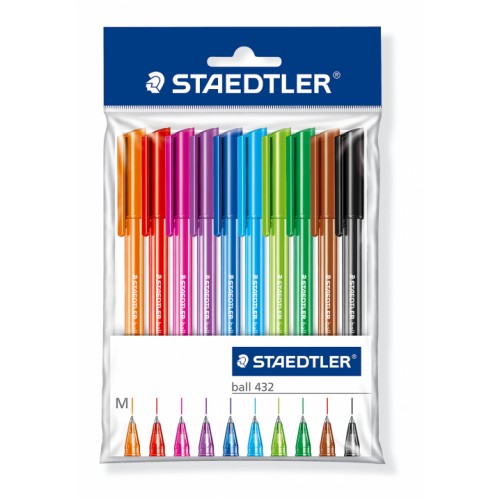 Staedtler Stick Ballpoint Pens Assorted Pack 10s