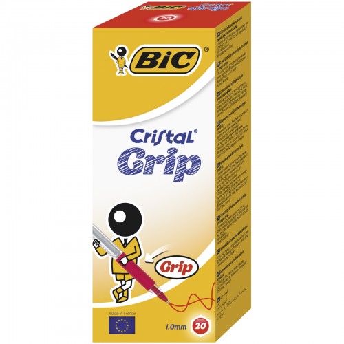 Bic Cristal Grip Ball Pen Clear Barrel 1.0mm Tip 0.4mm Line Red