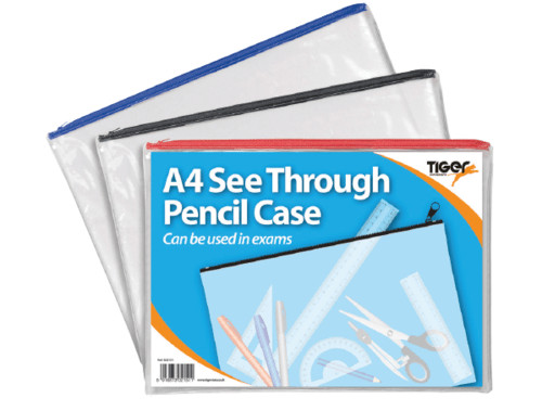 Clear Flat Pencil Case A4 Assorted Colours