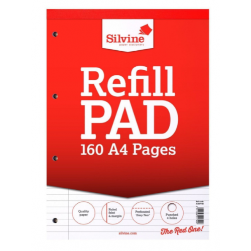 Silvine Refill Pads A4 160 Pages 8mm Feint And Margin