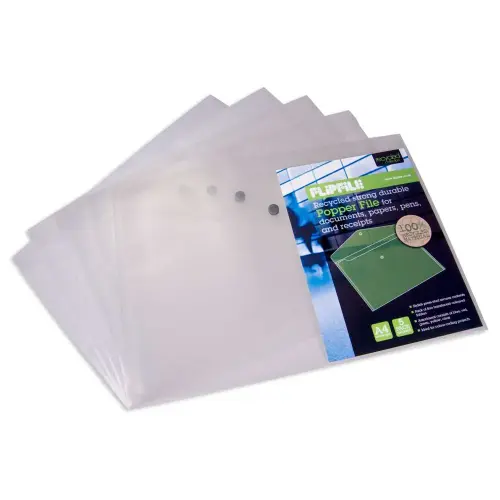 FlipFile Recycled Popper Wallet - A5 - Clear - Pack of 5