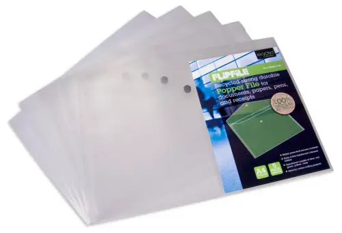 FlipFile Recycled Popper Wallet - A4 - Clear - Pack of 5