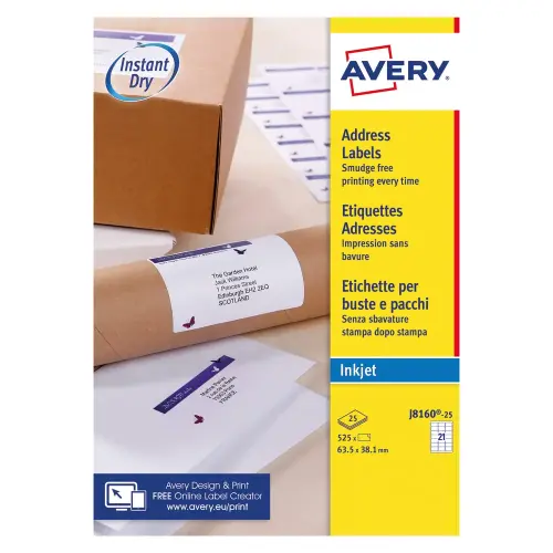 Avery Inkjet Address Labels QuickDRY 63.5x38.1mm 21 Per Sheet White (Pack of 525)