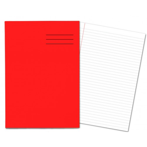 Laminated Exercise Books A4 80 Pages 8mm Feint Margin Red 400004556