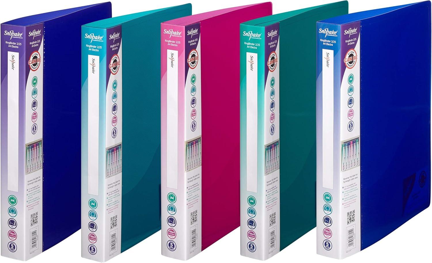 Snopake Ring Binders A4 2 O Ring 25mm Electra Assorted
