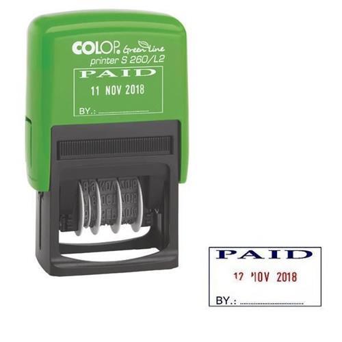 Colop Self Inking Text And Date Stamp 2 Colour Paid