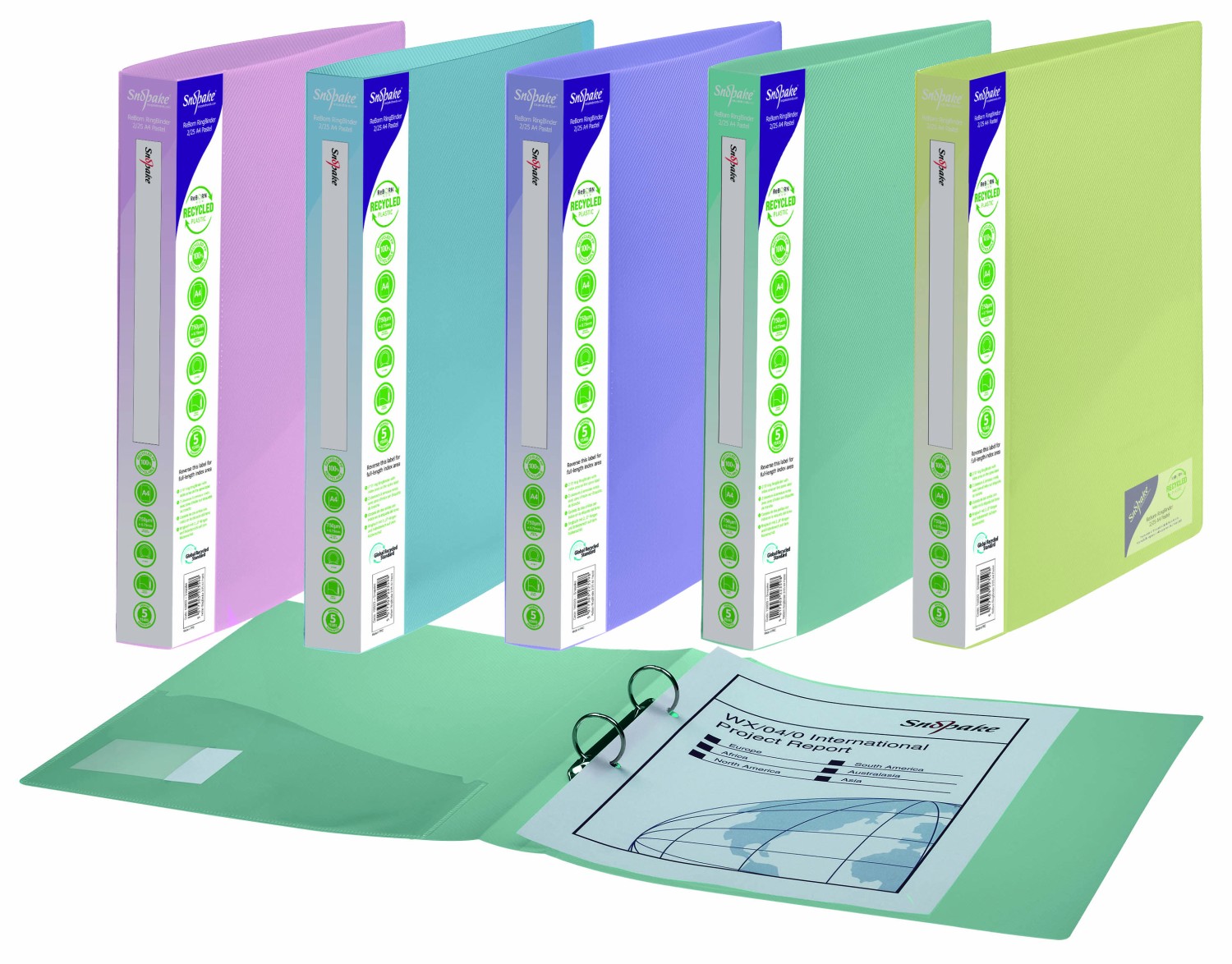 Snopake Reborn 100% Recycled A4 2 O - Ring 25mm Ring Binder Assorted Pastel Colours