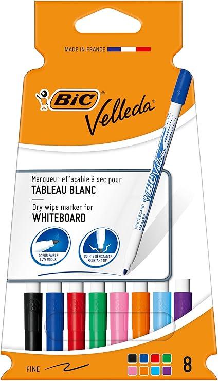 Bic Velleda Fine Drywipe Pens Assorted Wallet Of  8s