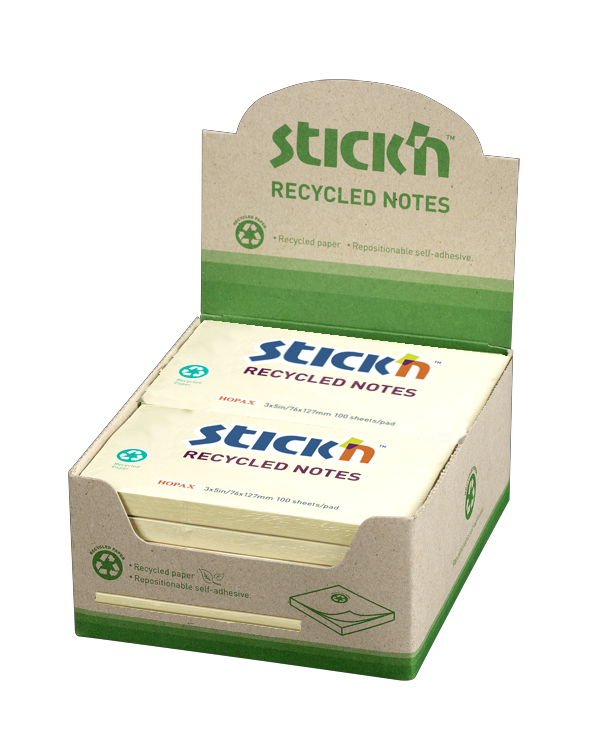 Recycled Sticky Notes 76mm x 127mm Pastel Yellow