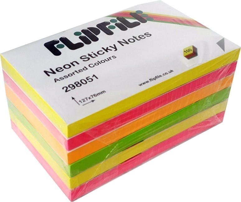 Flipfile Neon Sticky Notes 127mm x 76mm Assorted Colours