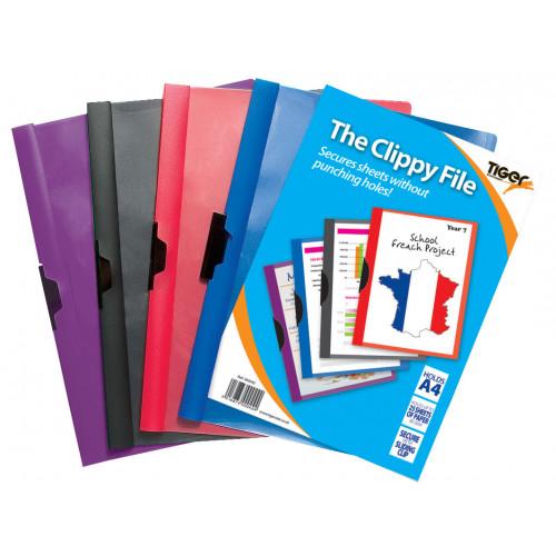 Tiger Clippy File A4 Assorted Colours
