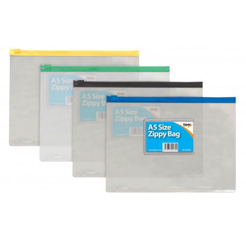 Tiger PVC Transparent Zippy Bags A5 Assorted Colours