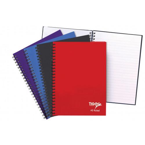 Tiger Twin Wire Hard Cover Note Books A5 80 Sheets Feint Ruled Assorted Colours