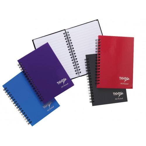 Tiger Twin Wire Hard Cover Note Books A6 80 Sheets Feint Ruled Assorted Colours