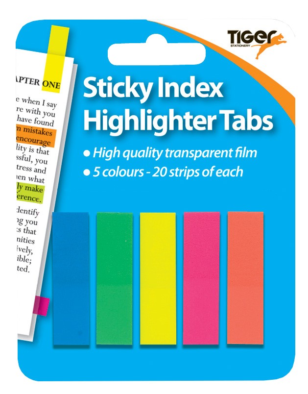 Tiger Sticky Index Highlighter Strips 45mm x 12mm Assorted Colours