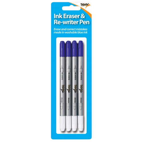 Tiger Ink Eraser & Re-Writer Pen Blue Ink Blister Carded