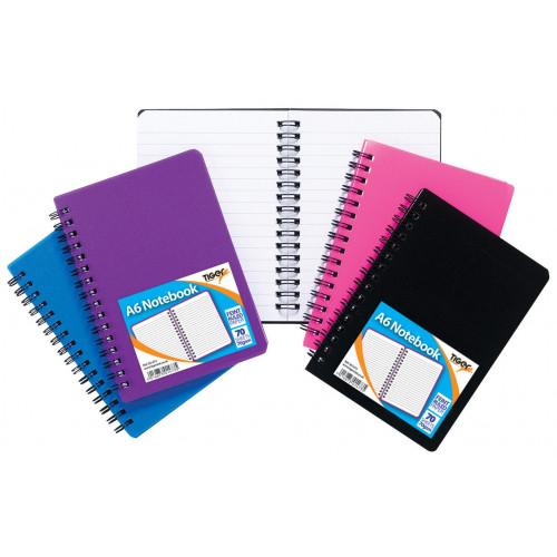 Tiger Polypropylene Twin Wire Notebooks A6 Feint Ruled Assorted Colours