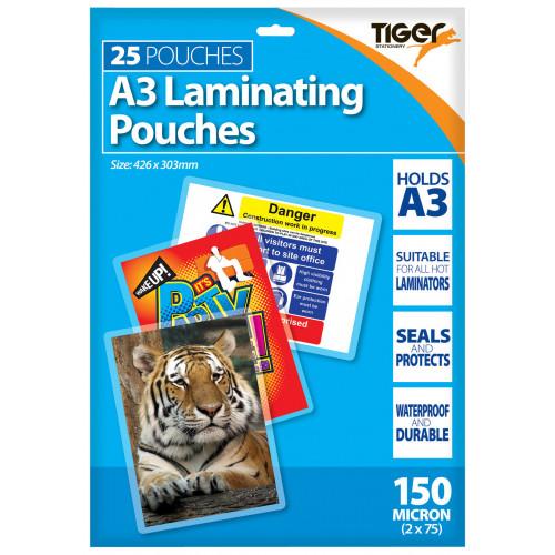 Tiger Laminating Pouches A3 150 Microns Pack 25s
