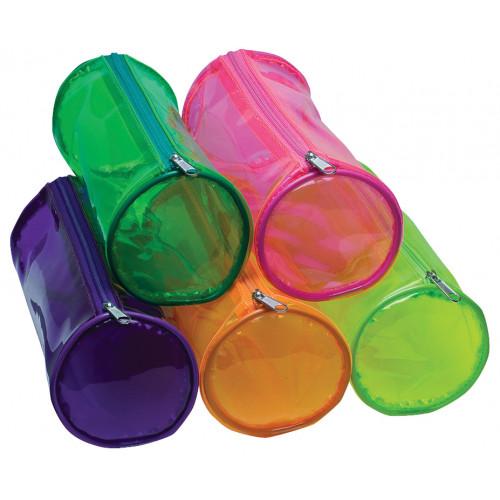 Tiger Cylinder Pencil Cases 205mm x 75mm Clear View Tints Assorted