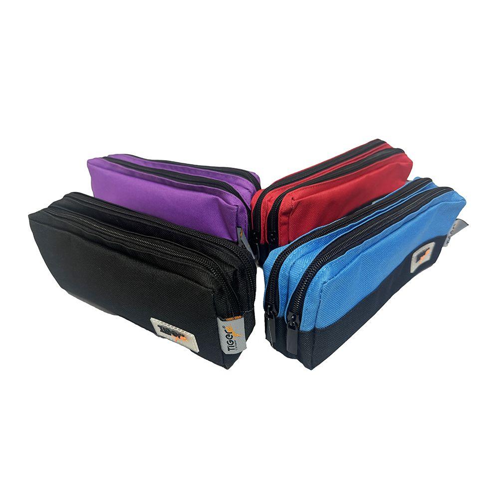 Tiger Pencil Case 210mm x 80mm x 70mm Double Compartment Assorted