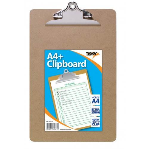 Tiger Masonite Clipboard A4+ (350mm x 225mm) With Heavy Duty Clip