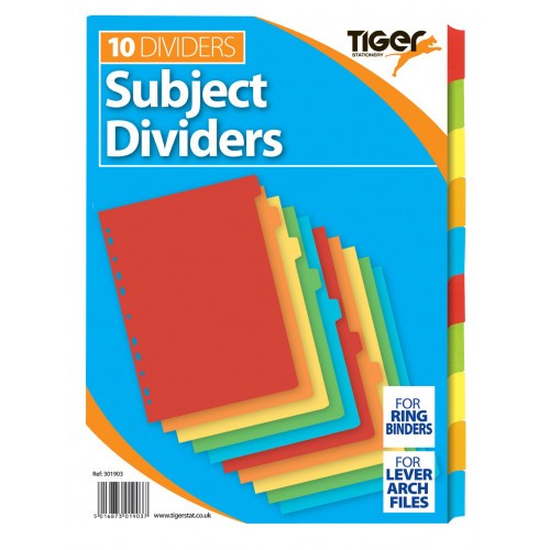 Tiger Subject Dividers A4 10 Part Vivid Coloured Tabs