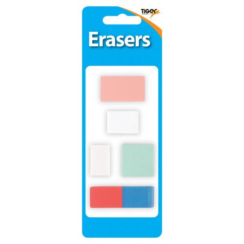 Tiger Pencil Erasers Pack of 5 Assorted Sizes