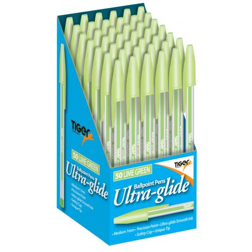 Tiger Ultra Glide Ballpoint Pens Lime Green Boxed 50s