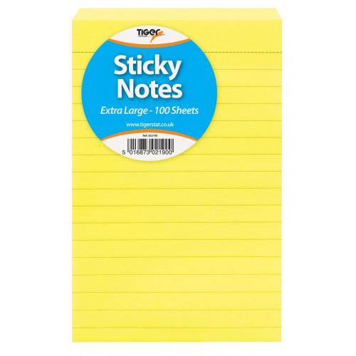 Tiger Extra Large Sticky Notes 100mm x 150mm Ruled Neon Yellow