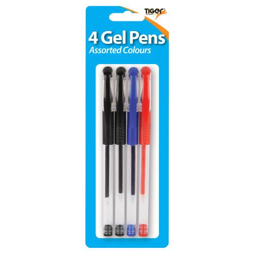 Tiger Gell Pens Assorted Pack 4s Blister Carded