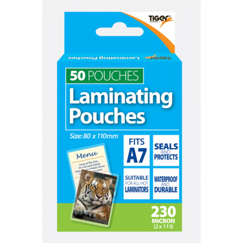 Tiger Laminating Pouches A7 (80mm x 110mm ) 230 Microns